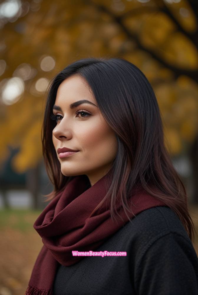 11. Straight Black Hair with Mahogany Red Balayage