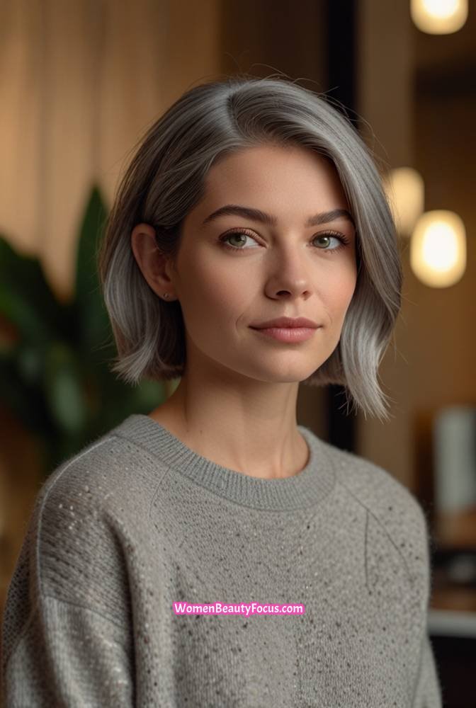 12. Side-Parted Grey Bob with Soft Layers