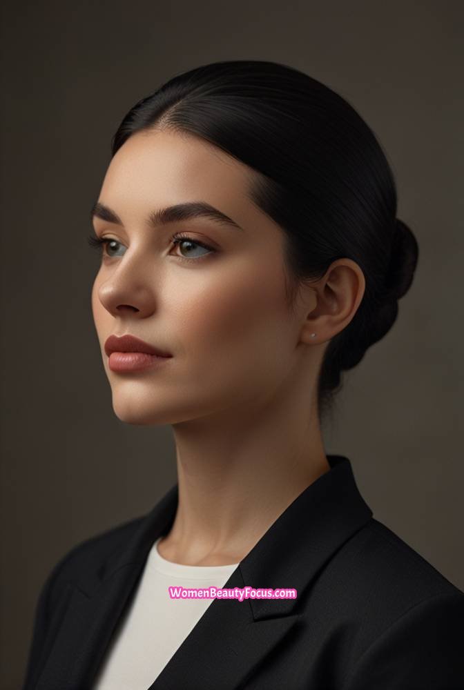 12. Sleek Low Bun with Middle Part