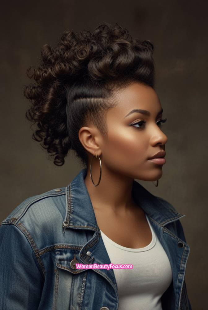 13. Curly Frohawk with Shaved Sides