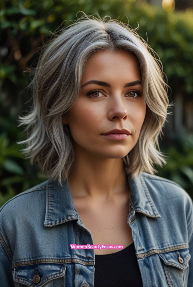 13. Tousled Grey Bob with Beachy Waves