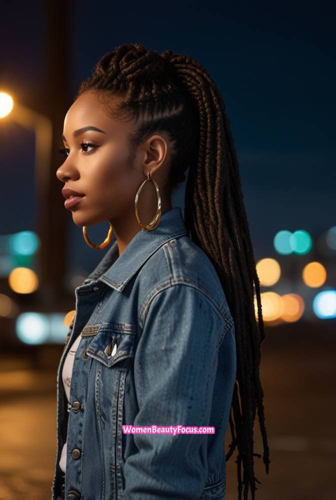 14. Half-Up Loc Ponytail with Curly Ends