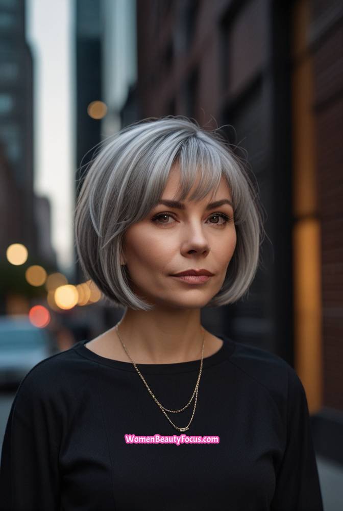 14. Stacked Grey Bob with Voluminous Back