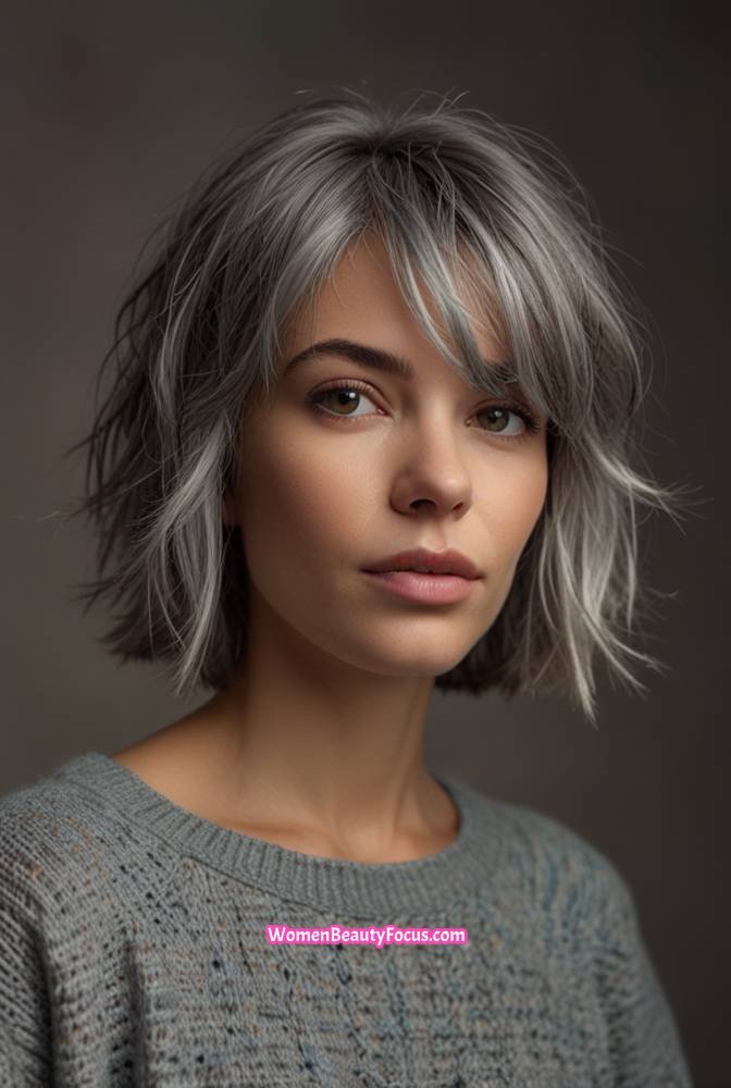 15. Shaggy Grey Bob with Messy Texture