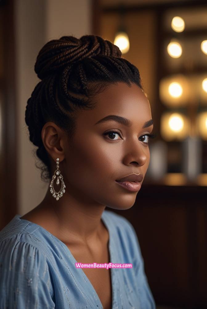 15. Thick Locs in a Low Bun with Side Bangs