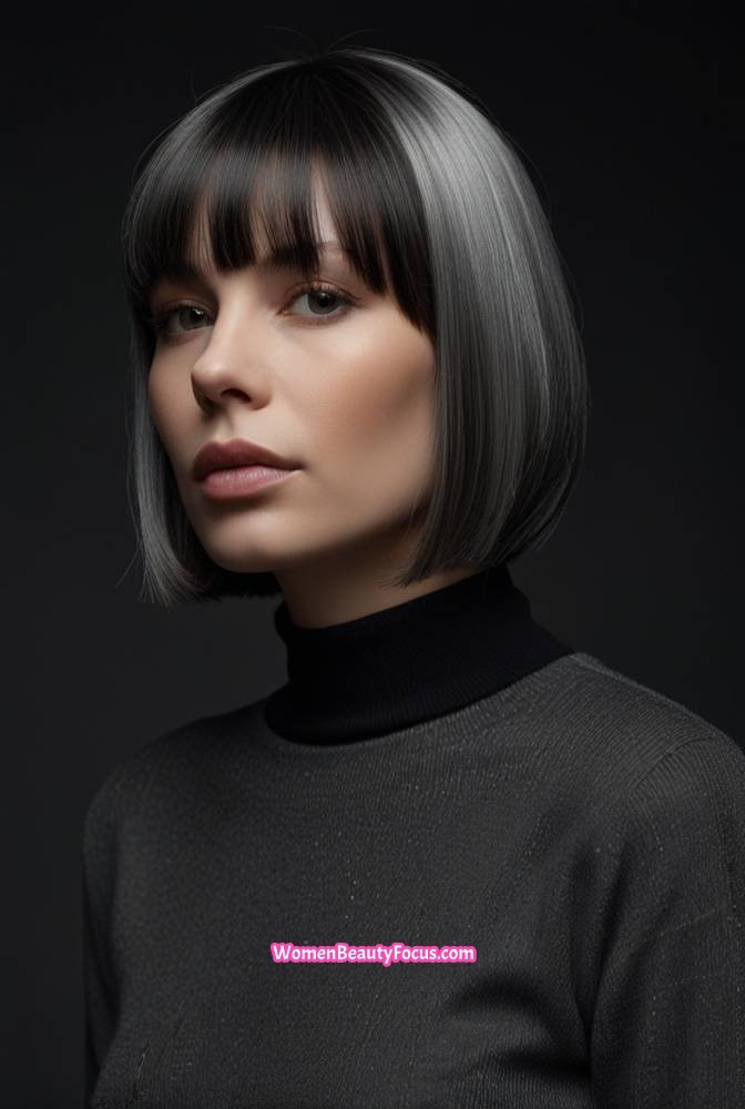 16. Grey Bob with Blunt Bangs