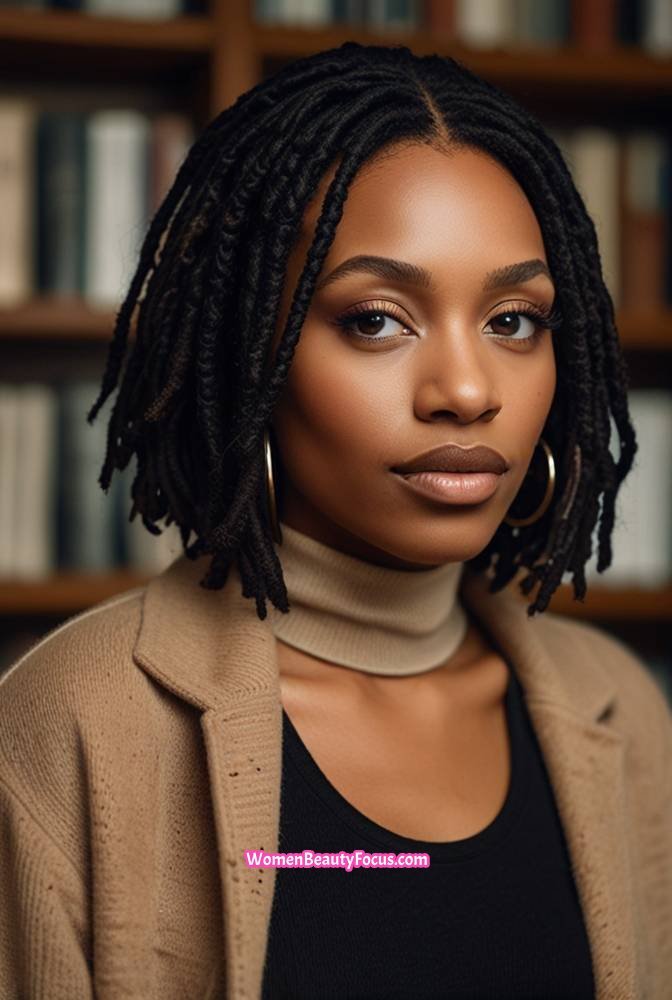 16. Short Bob Locs with Loose Curls