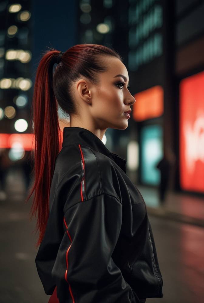 17. High Ponytail with Bold Red Highlights