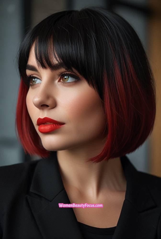 18. Shoulder-Length Bob with Fiery Red Tips