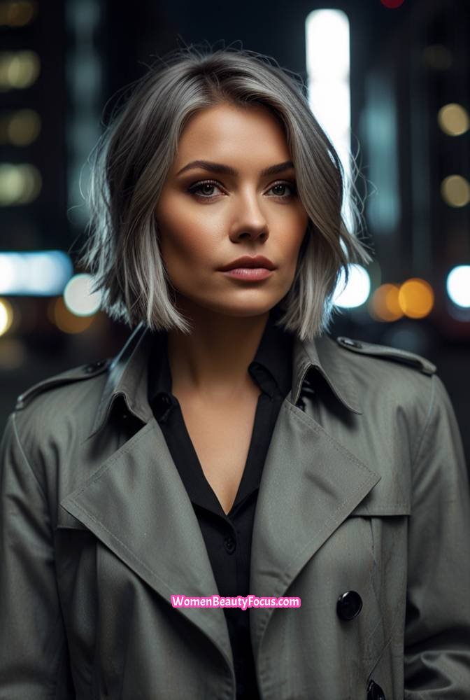 19. Inverted Grey Bob with Bold Layers