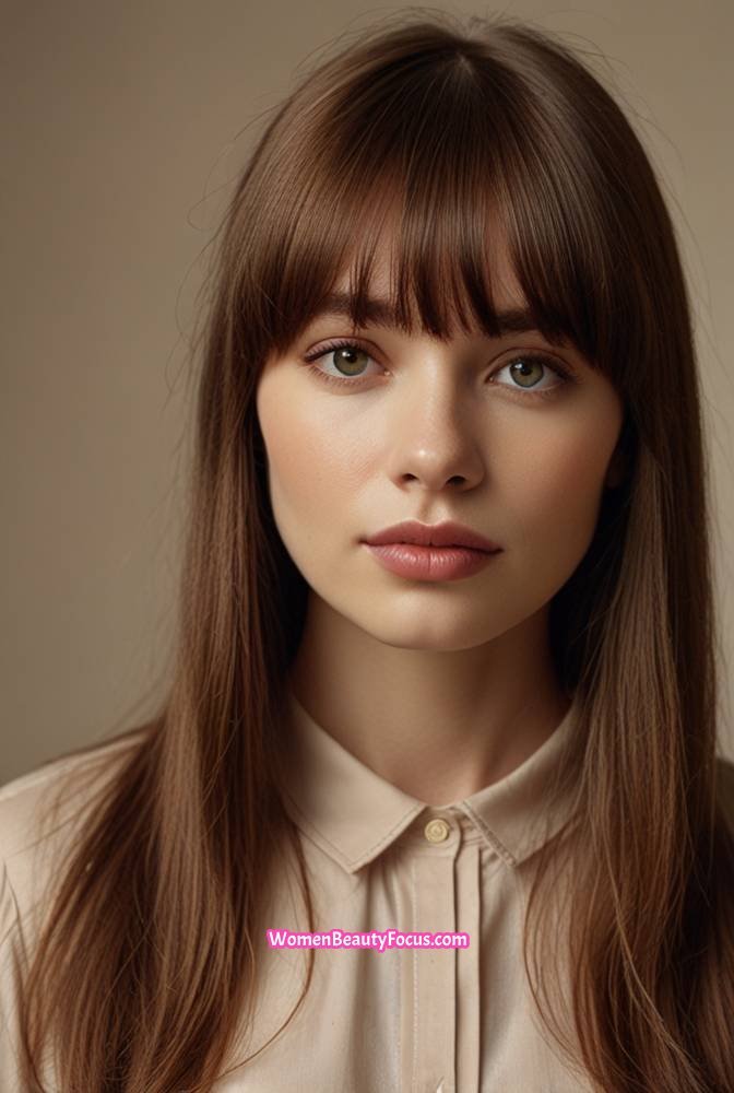 19. Long Straight Hair with Curtain Bangs