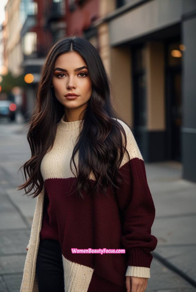 2. Wavy Black Hair with Burgundy Ombre