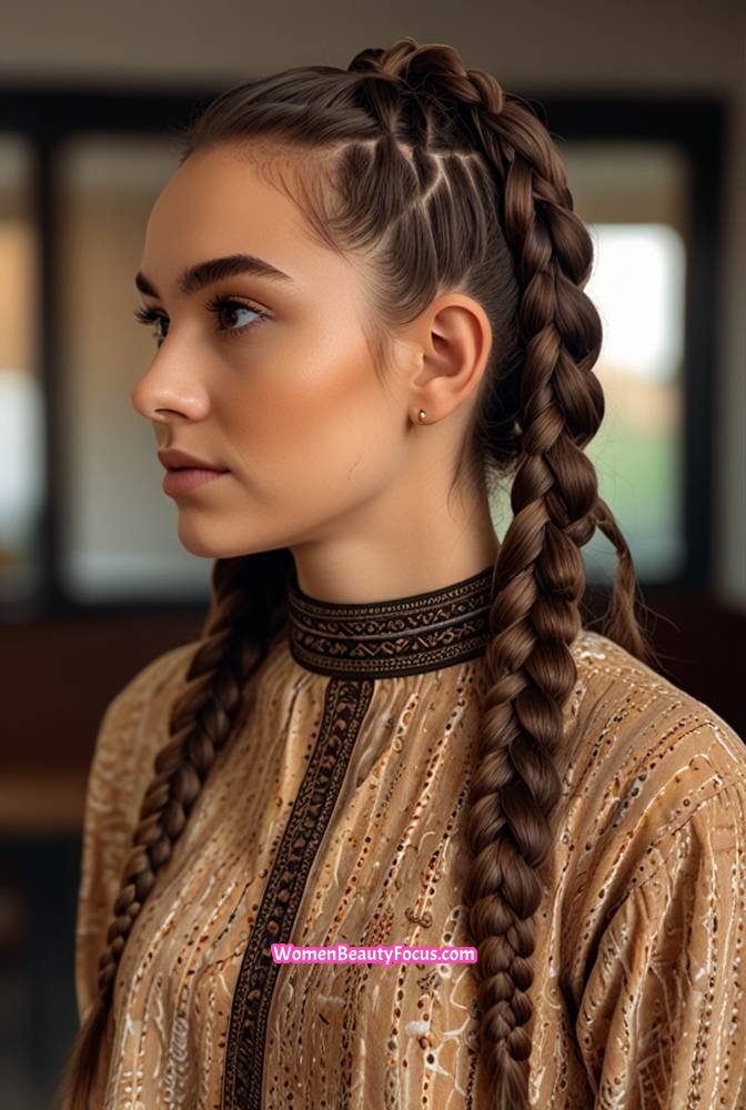 20. Dutch Braids with a Voluminous Ponytail