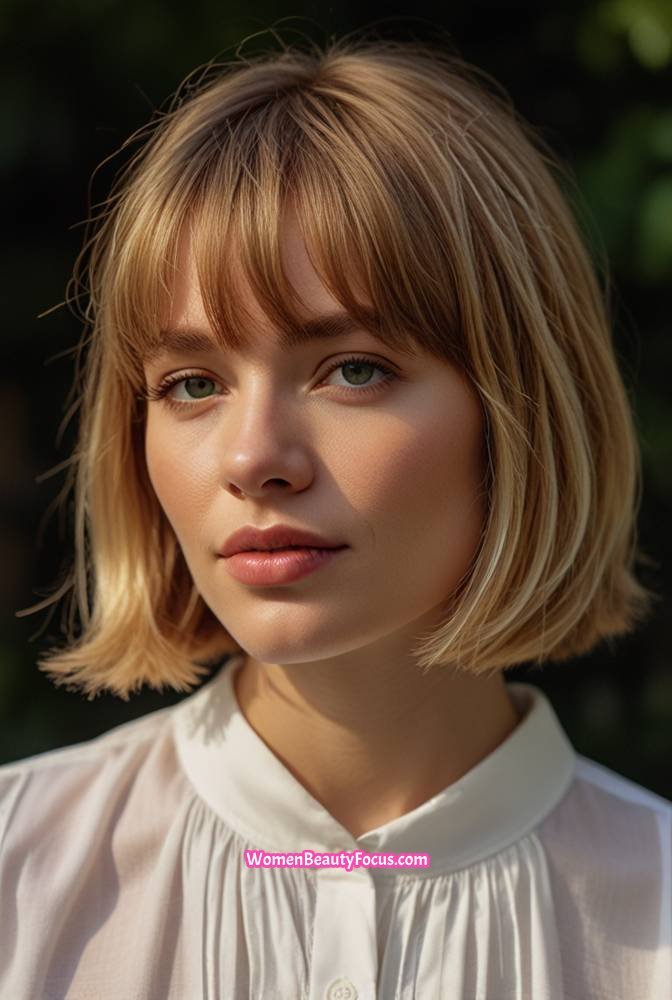 21. Short Bob with Soft Waves and Curtain Bangs