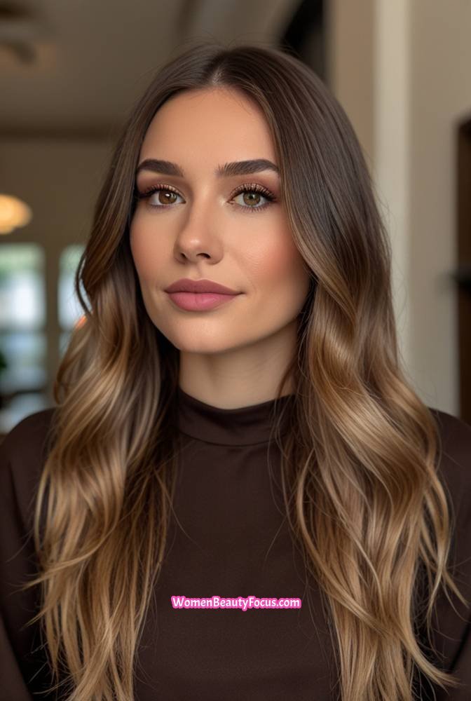 22. Glossy Mocha Brown with Champagne Blonde Tips