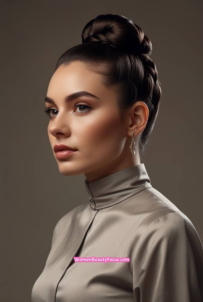 22. High Braided Bun with Sleek Edges