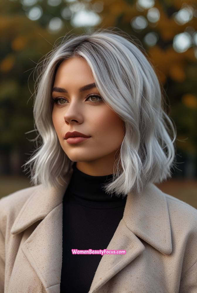 23. Silver Ombre Bob with Dark Roots