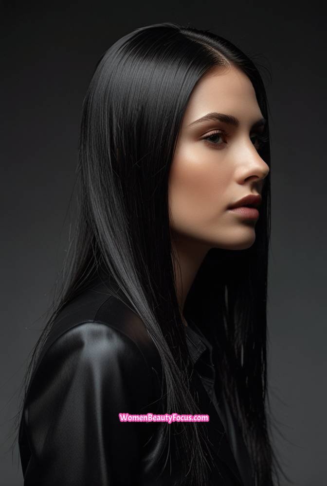 25. Ultra-Sleek Straight Hair with Wet Look Finish