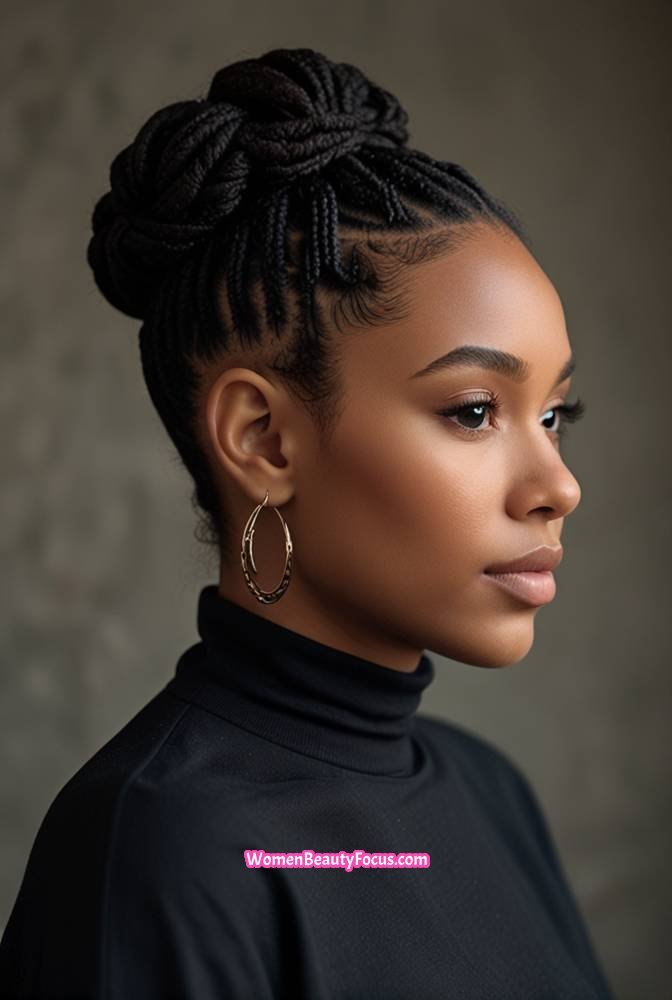 3. High Bun with Sleek Locs Edges