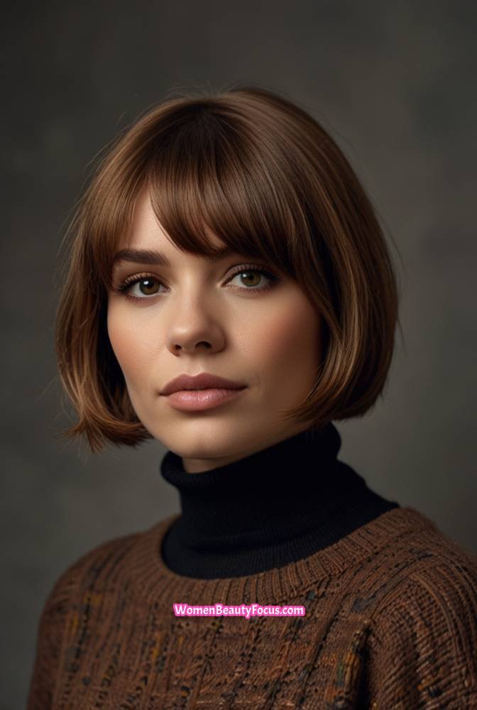 3. Short Blunt Bob with Curtain Bangs
