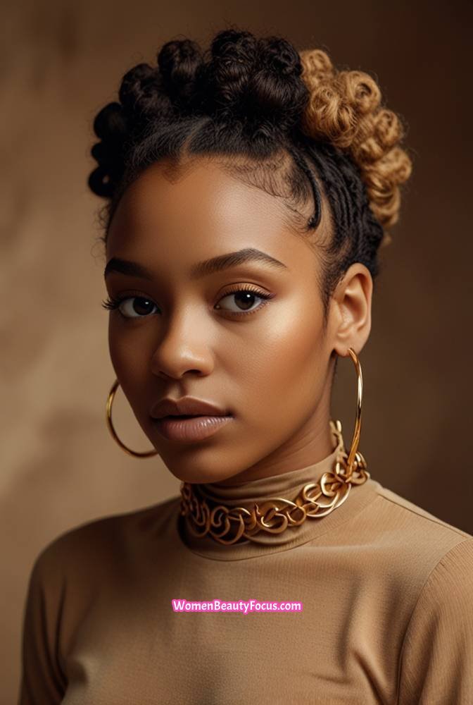 4. Bantu Knots with Gold Accessories