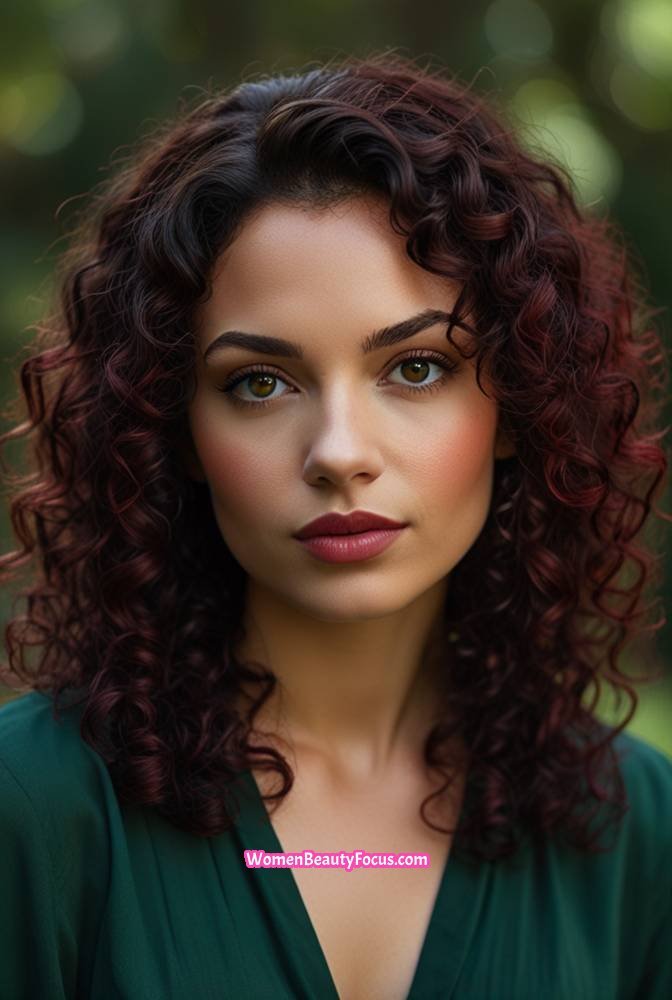 5. Curly Black Hair with Wine Red Highlights