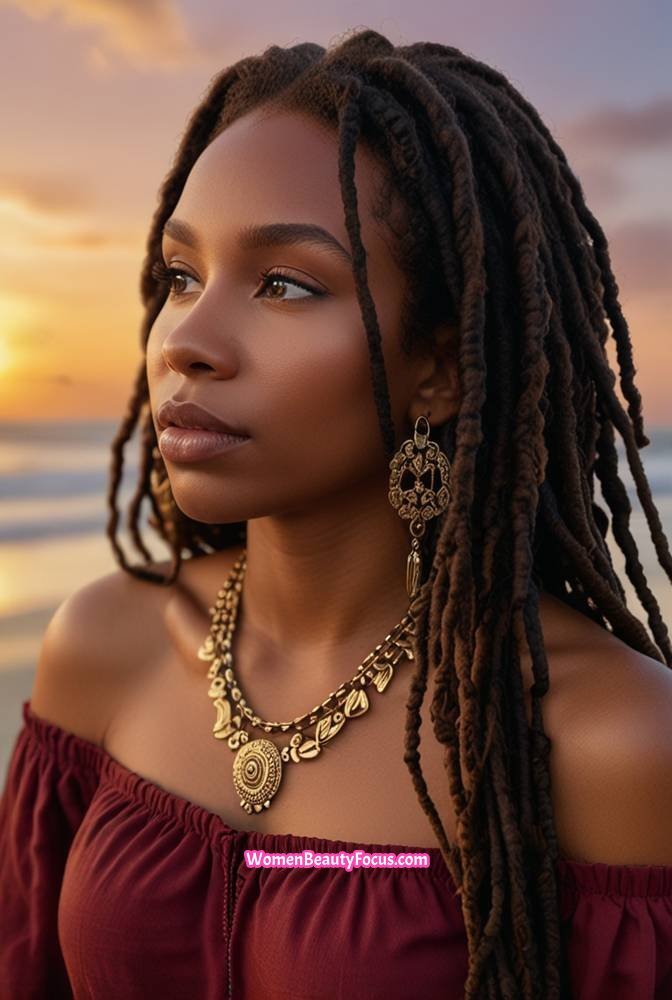 5. Shoulder-Length Goddess Locs with Beads