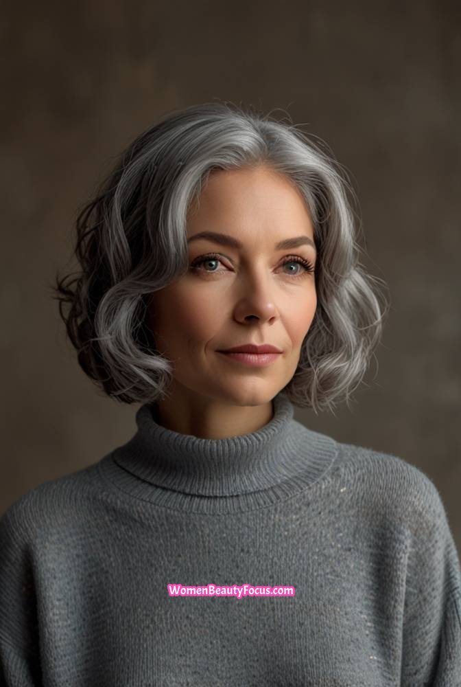 5. Shoulder-Length Grey Bob with Subtle Curls