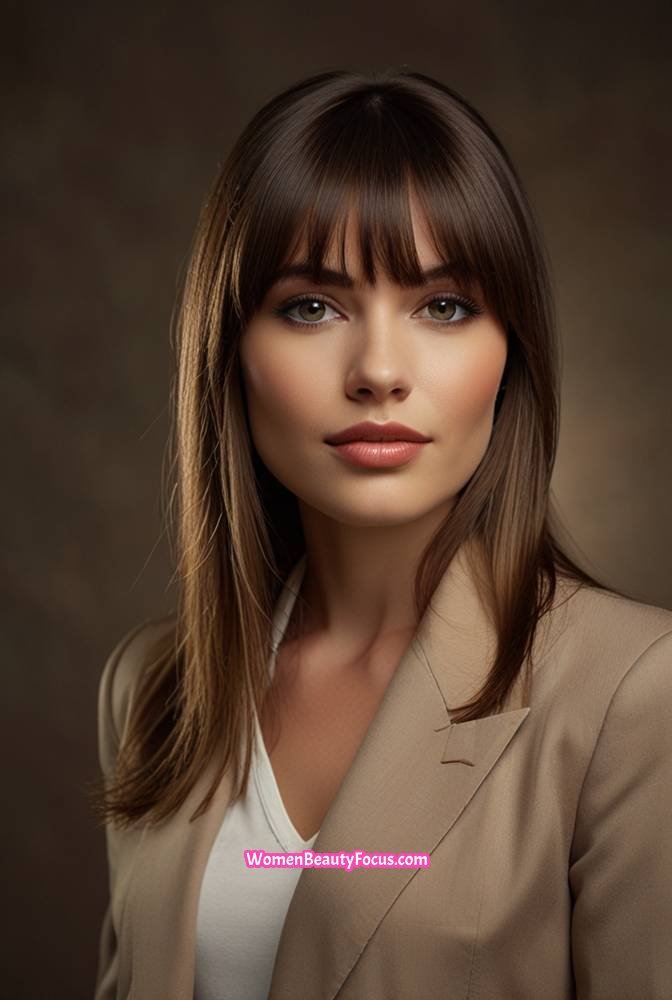 5. Sleek Straight Hair with Curtain Bangs
