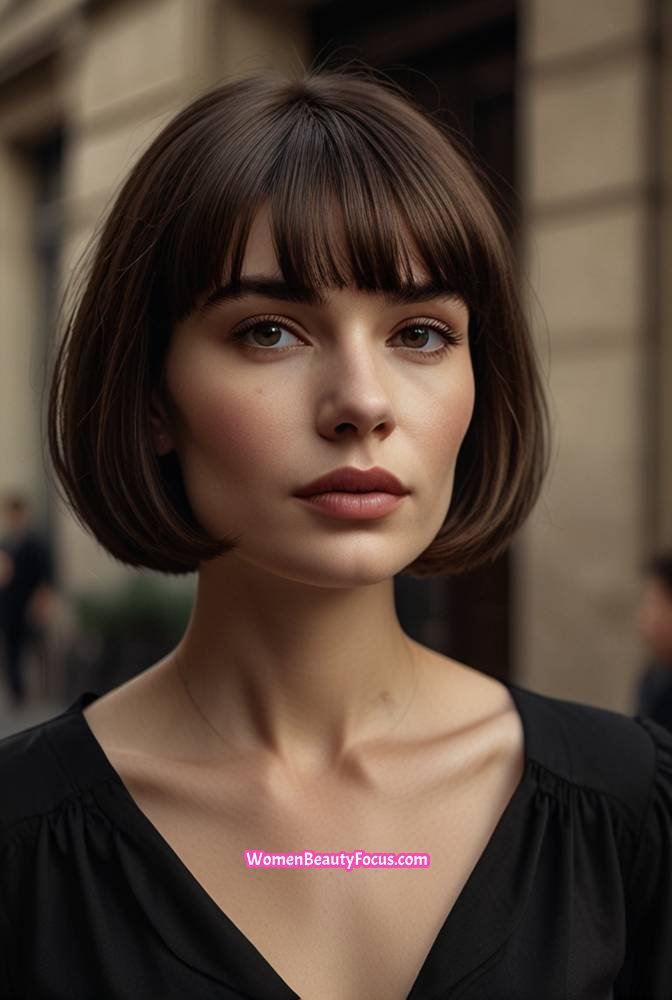 6. Classic French Bob with Micro Bangs