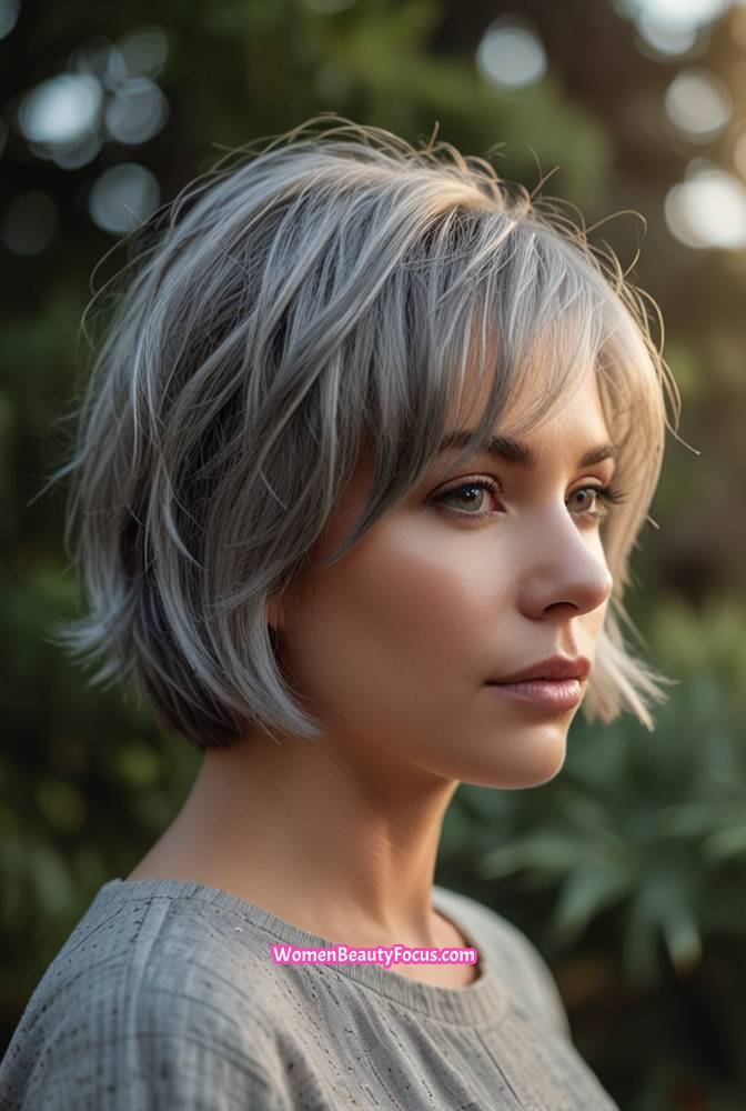 6. Feathered Grey Bob with Wispy Layers