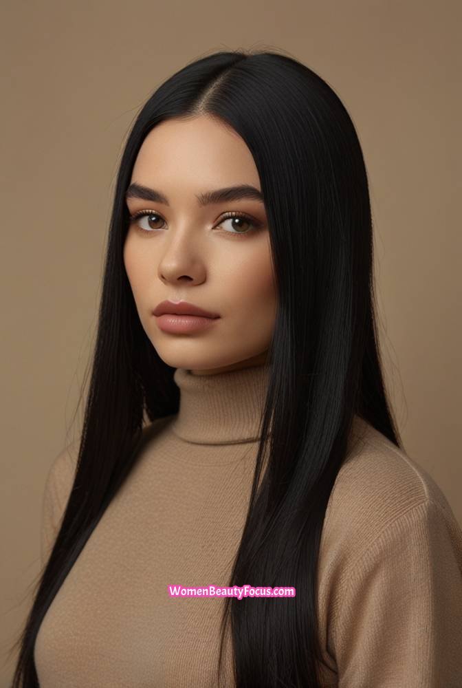6. Straight Black Hair with a Middle Part