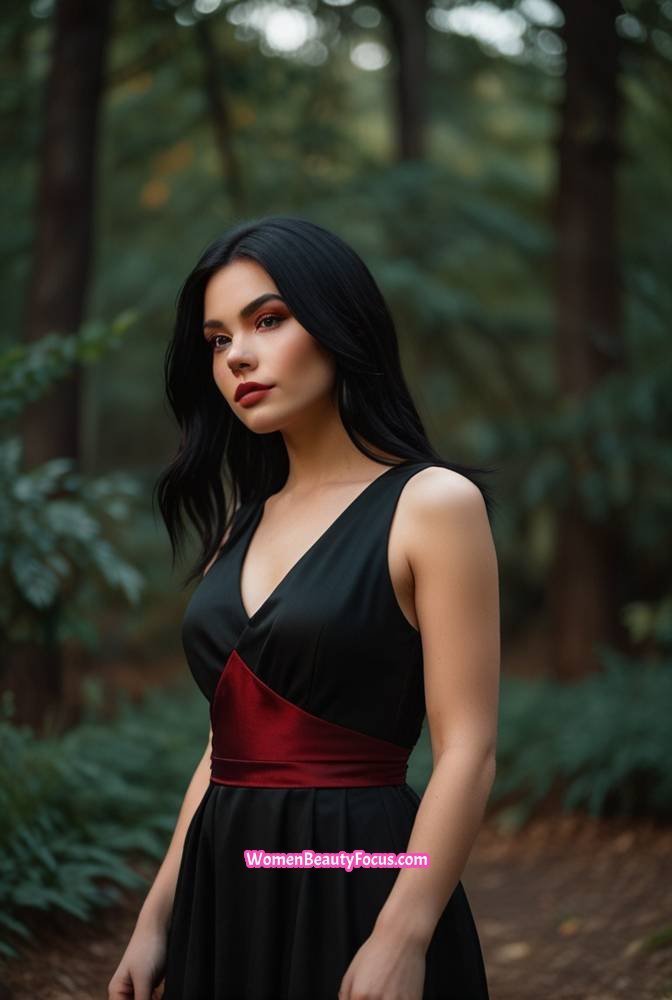 7. Long Black Hair with Deep Red Underlights