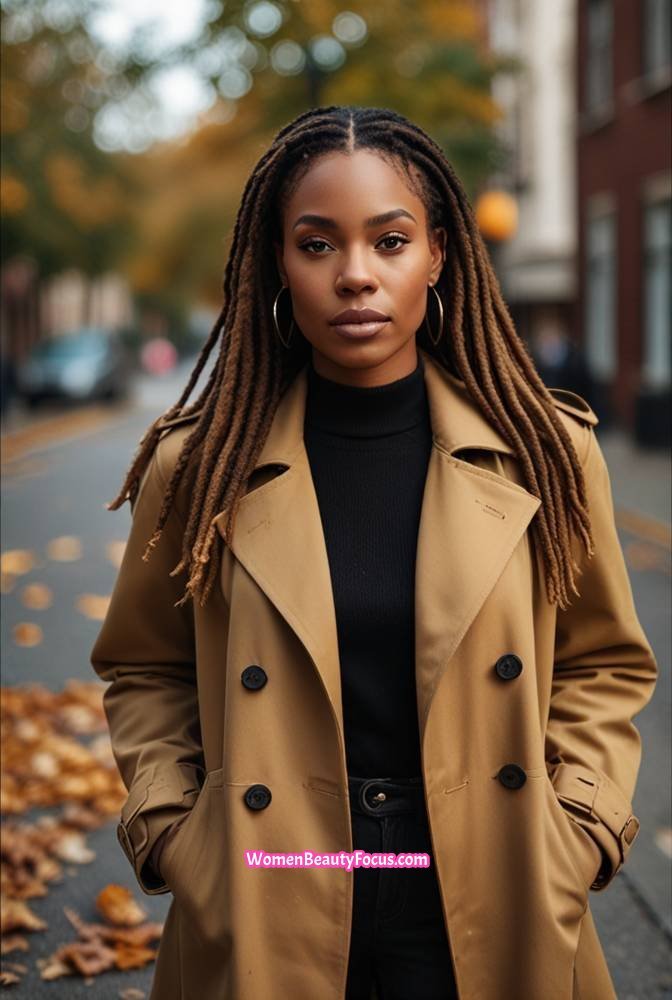 7. Long Ombre Locs with Side Swept Bangs