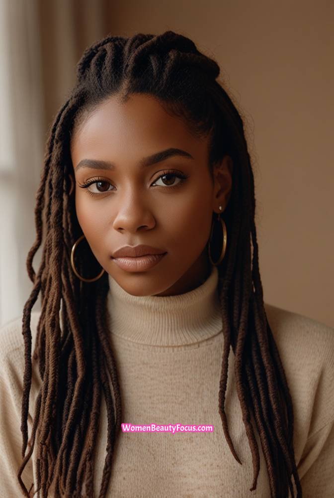 7. Shoulder-Length Faux Locs with Curly Ends