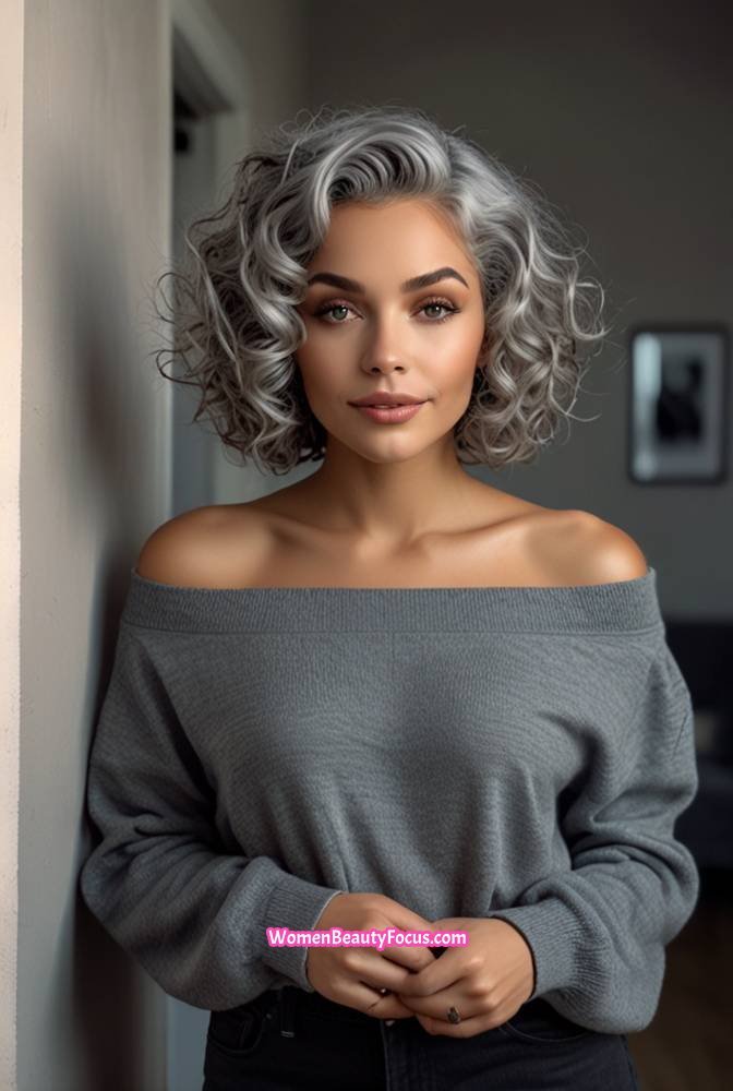 8. Curly Grey Bob with Defined Ringlets