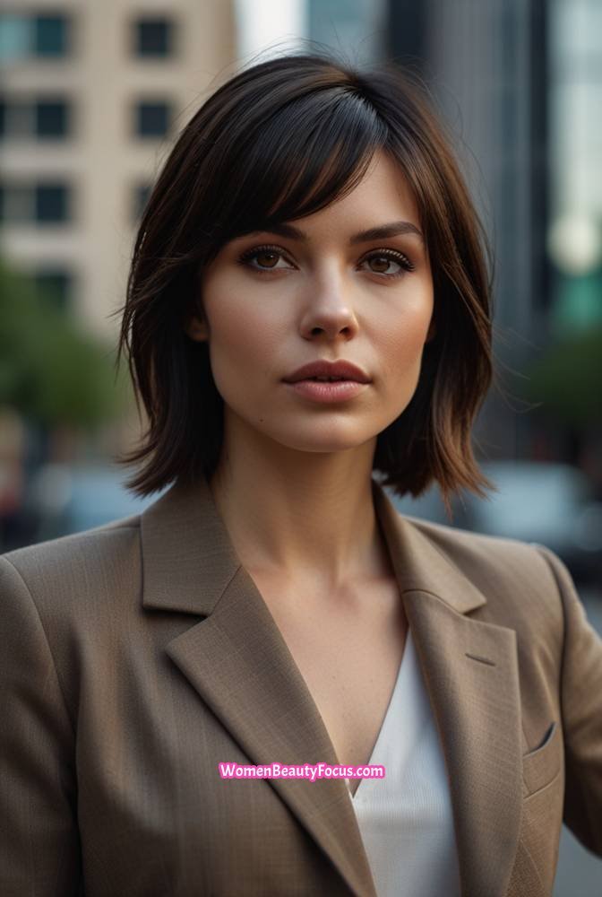 8. Short Layered Crop with Side Bangs