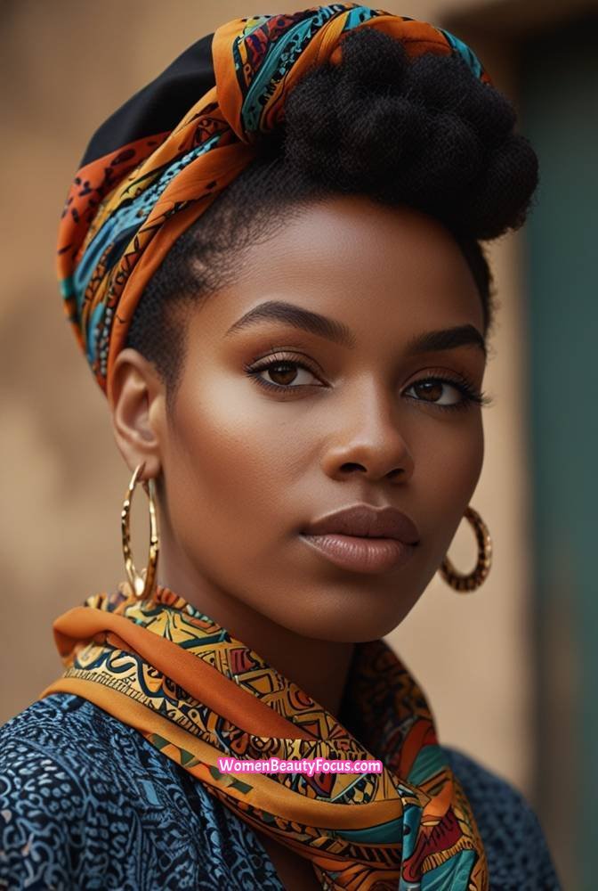 9. Afro Puff with a Colorful Headwrap