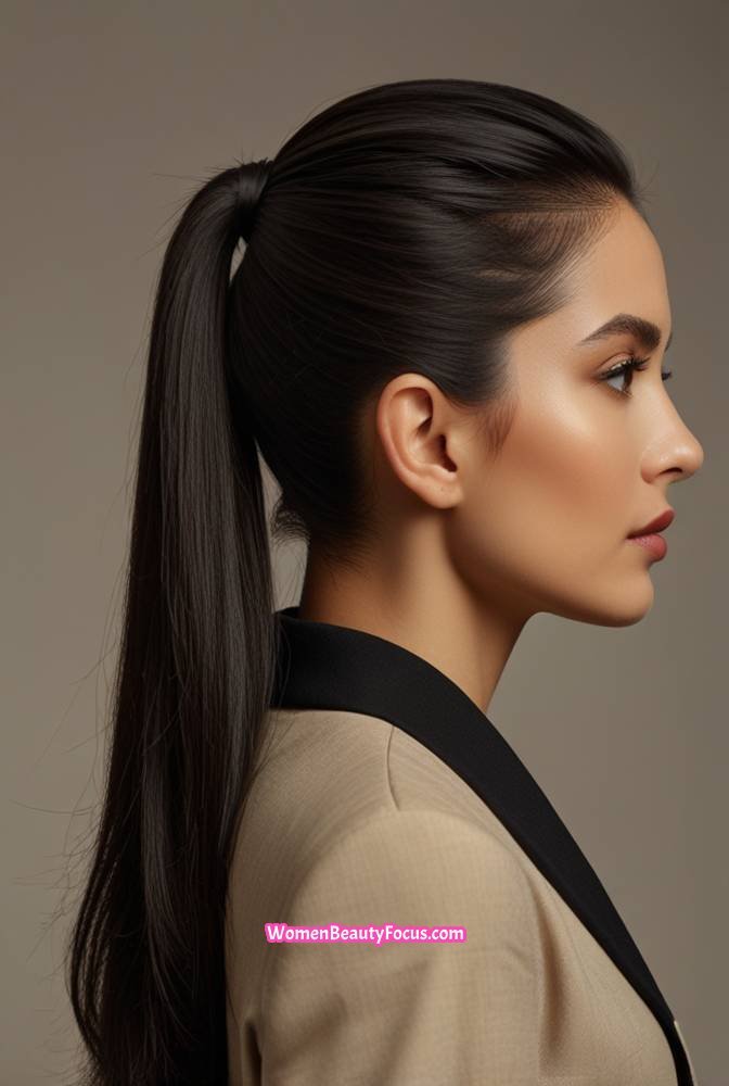 9. Straight Hair with a Sleek Ponytail