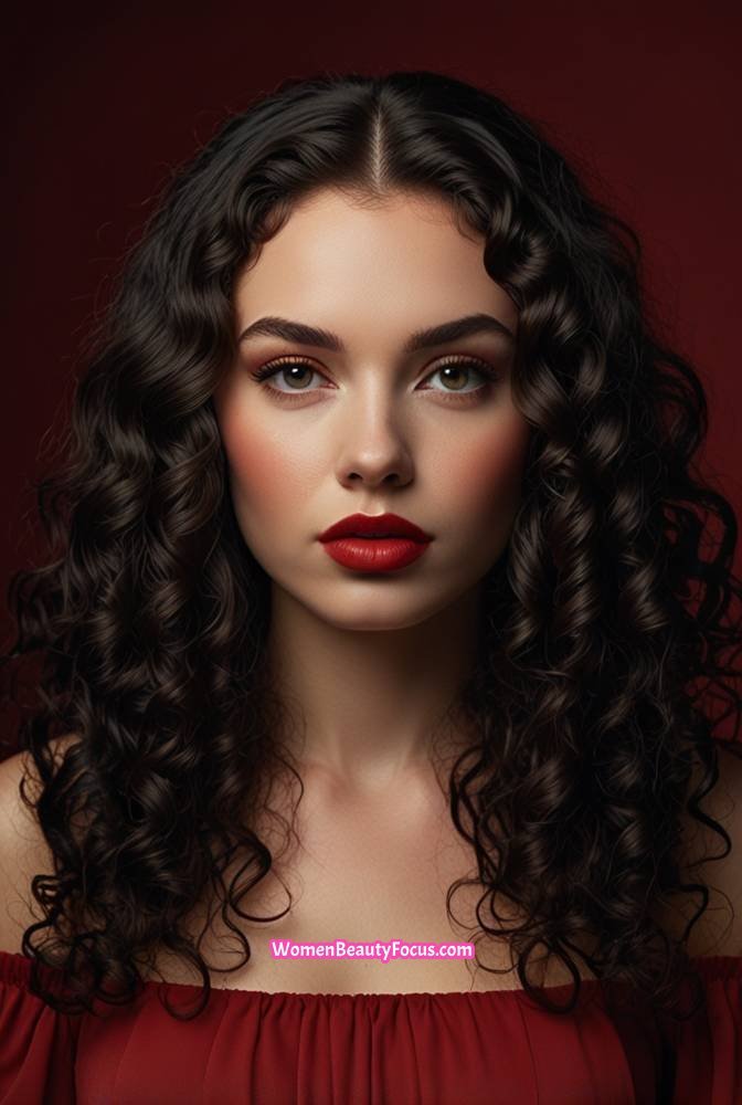9. Voluminous Curls with Scarlet Red Tips