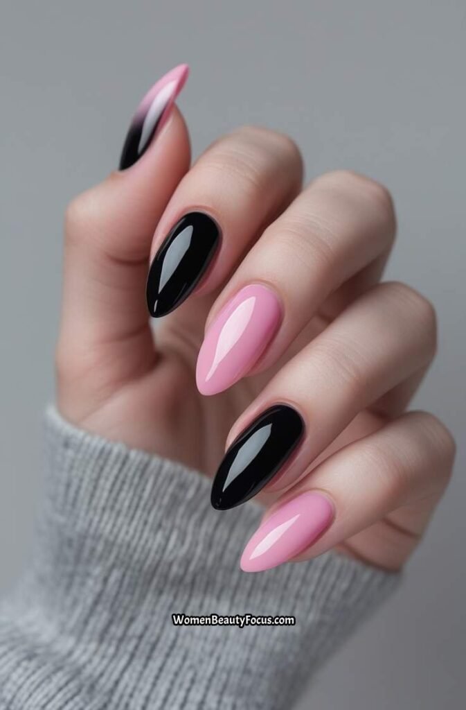 1. Black and Pink Ombre Nails