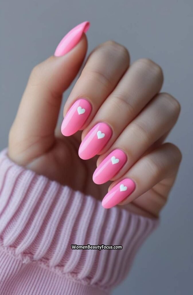1. Bubblegum Pink Nails with Heart Stickers