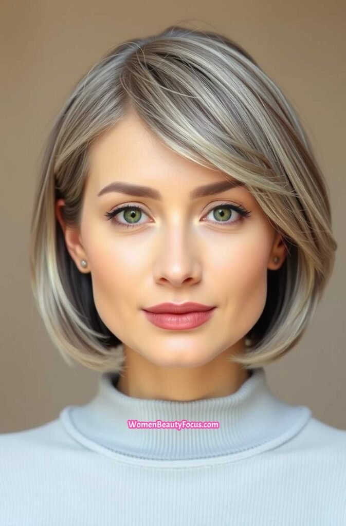 1. Chic Grey Bob with Soft Waves FrontStraight View