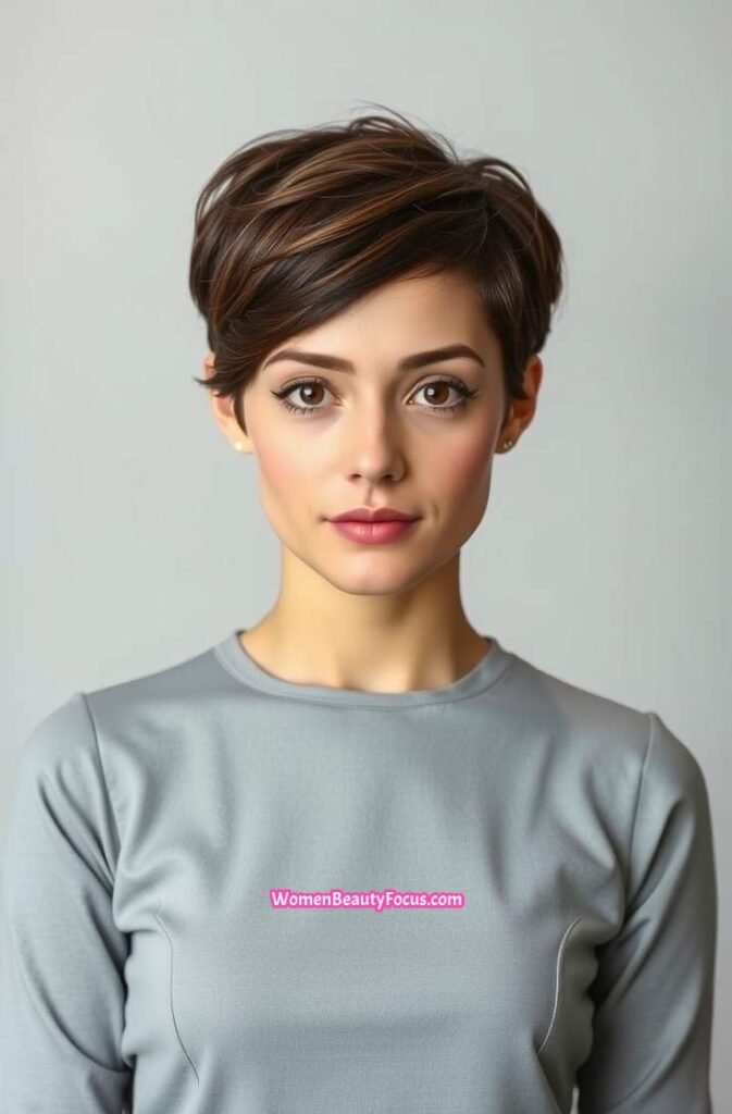 1. Chic Pixie Cut with Side Swept Bangs Front View