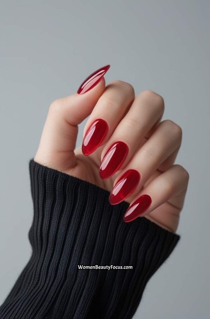 1. Classic Cherry Red Glass Nails