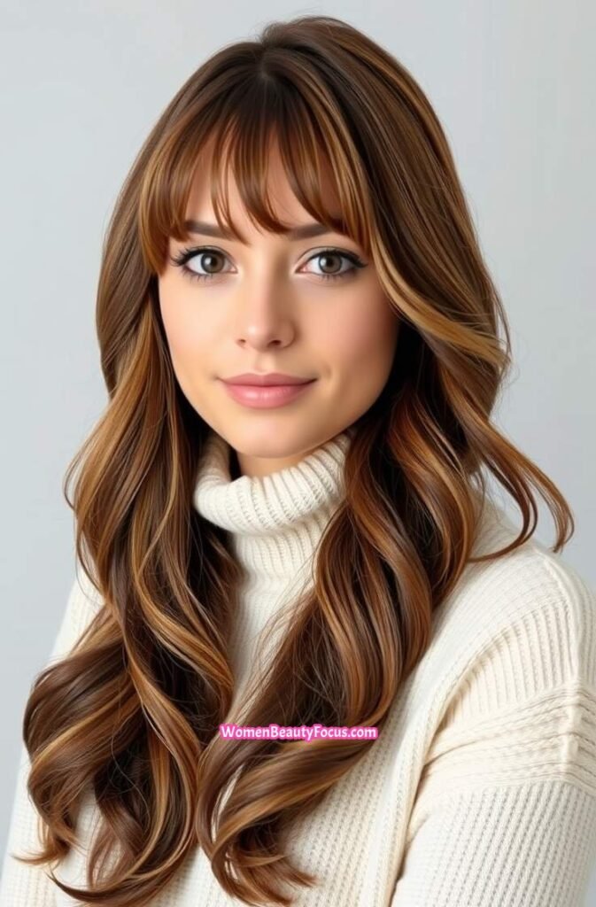 1. Classic Curtain Bangs with Soft Waves Front View