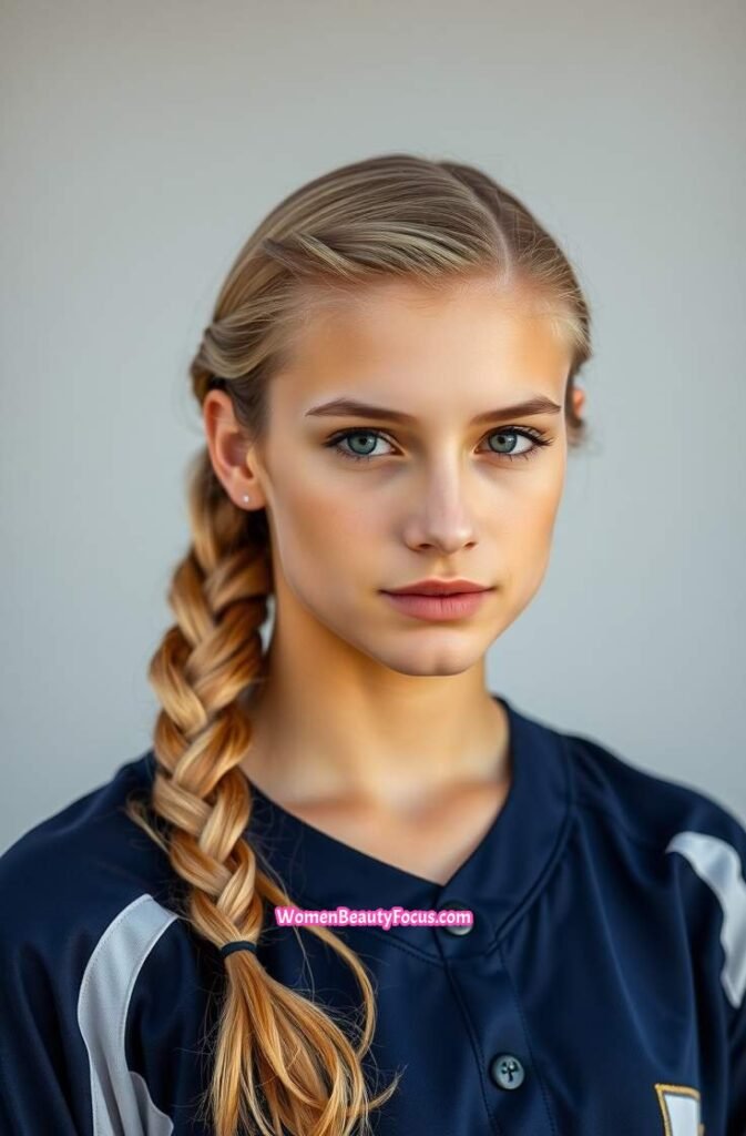 1. Classic French Braid for Game Days Front View