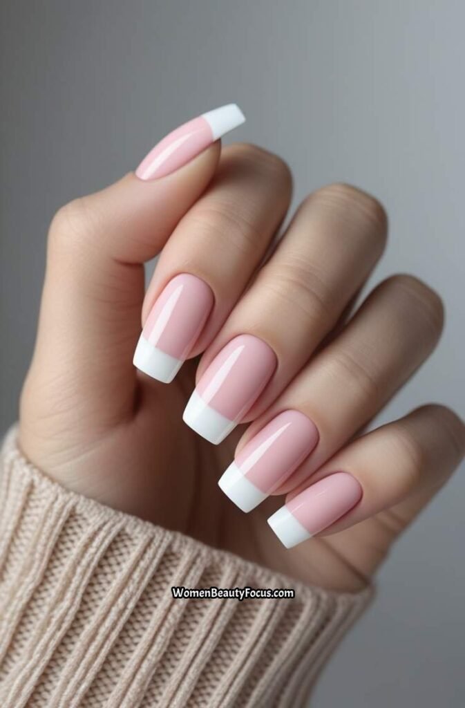 1. Classic French Tip Short Acrylic Nails