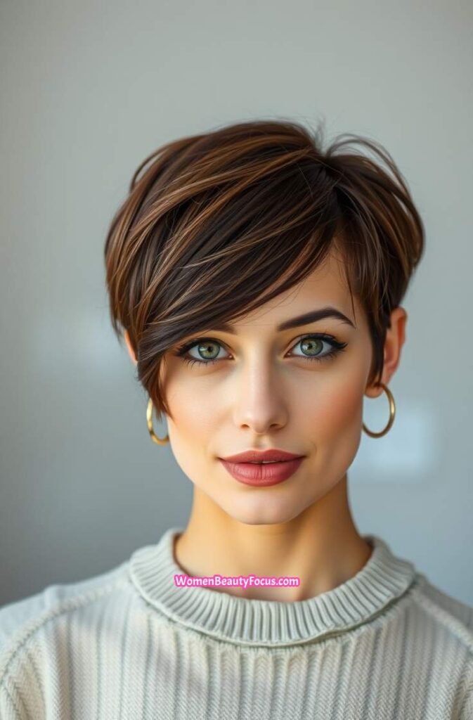 1. Classic Pixie Cut with Side Swept Bangs Front View