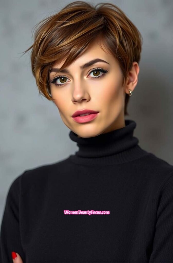 1. Classic Pixie Cut with Soft Side Swept Bangs FrontStraight View